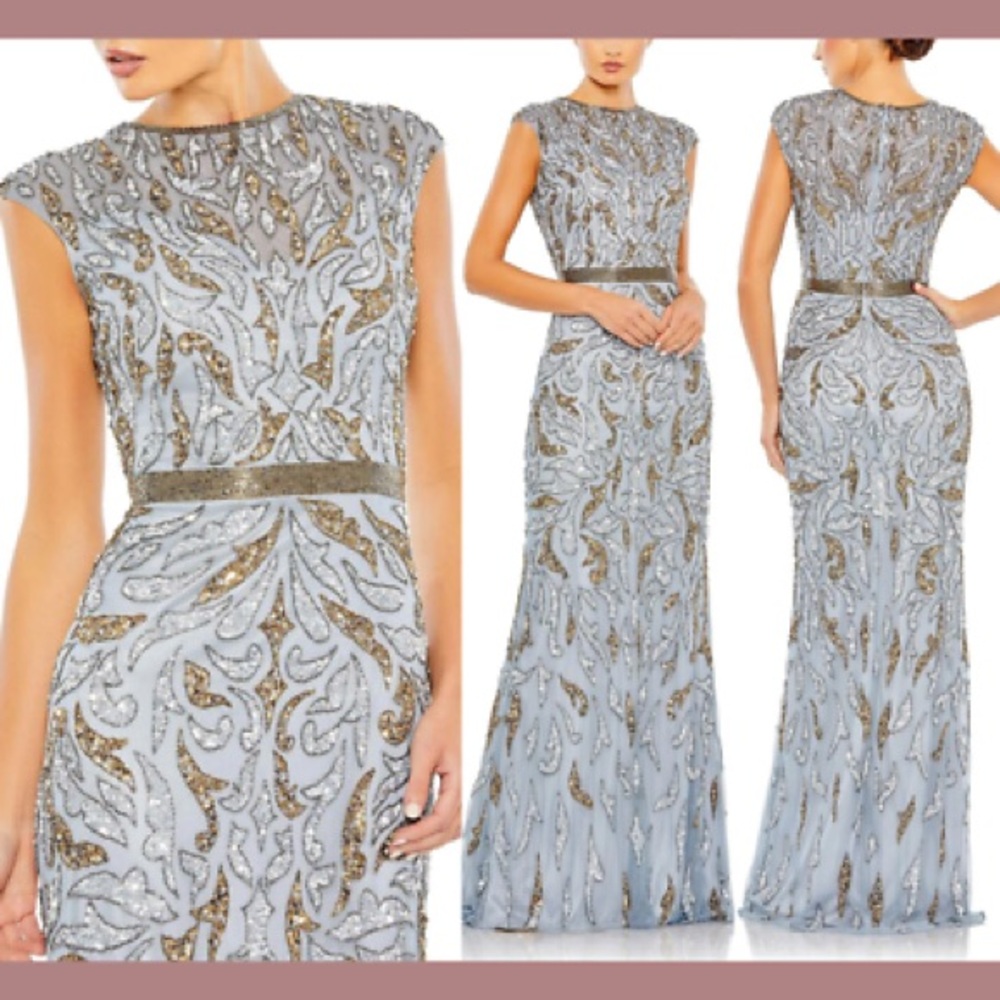 ✨ Mac Duggal Platinum Gold Embellished Mesh Gown – Style #5532 – $698 Retail ✨